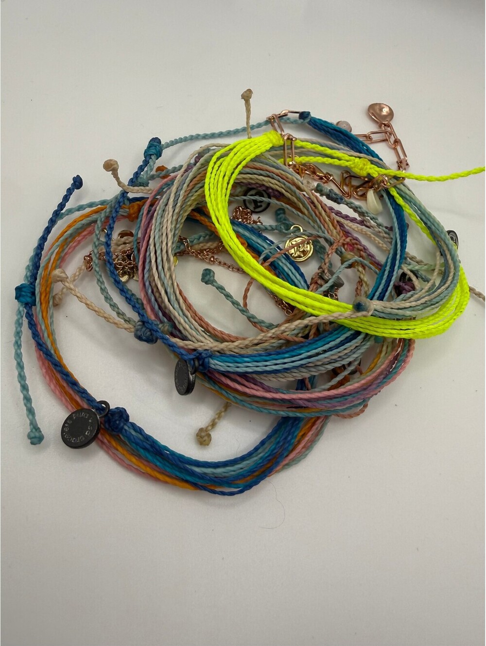 Pura Vida Multi-Color String Bracelets Lot with Rose Gold Chain Accent